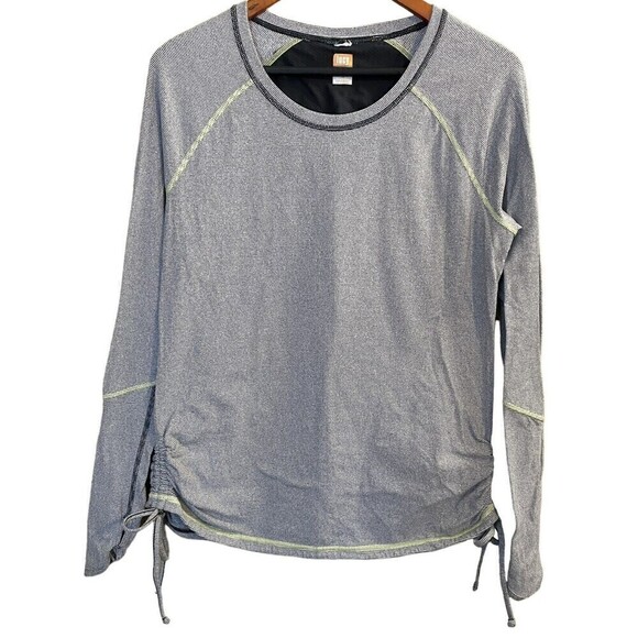 LUCY Womens Gray Blue Striped Long Sleeve Pullover Activewear T-Shirt Size Large - Picture 1 of 7